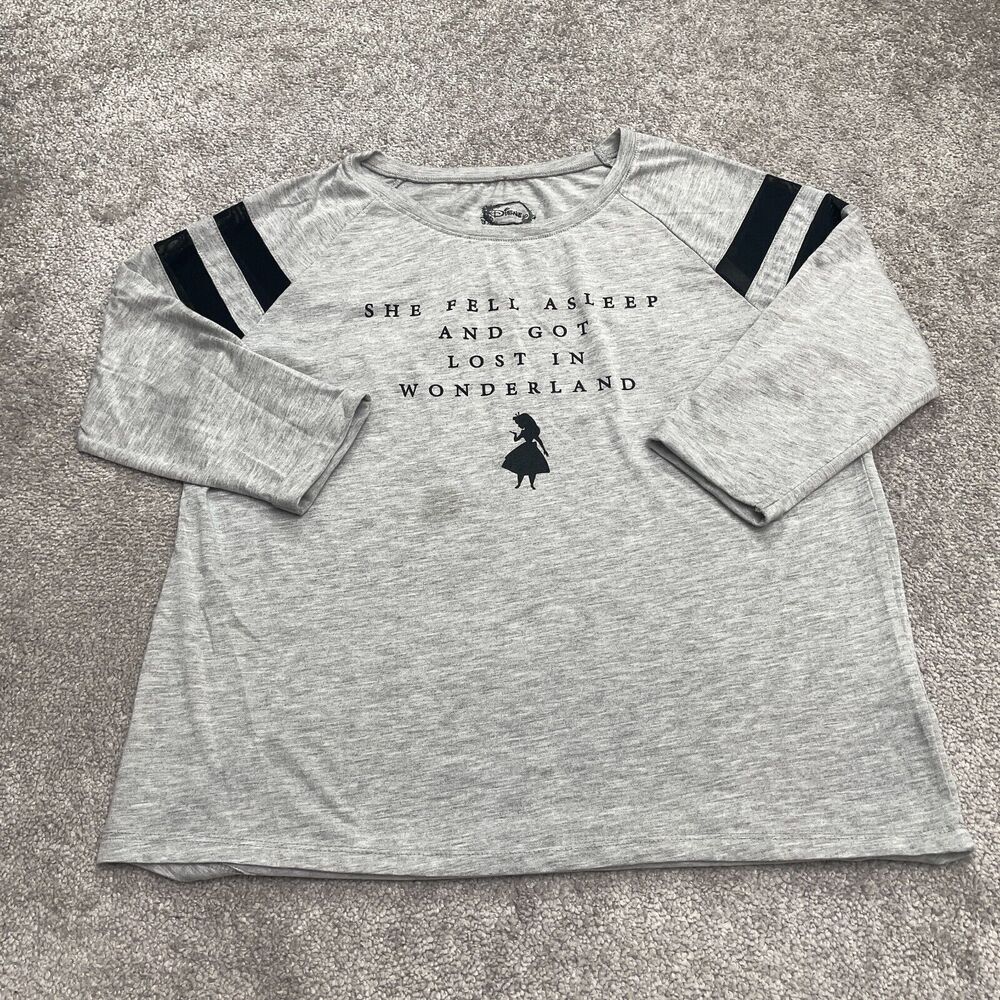 Disney Alice In Wonderland Graphic T-Shirt Womens XL Gray Long Sleeve Casual Tee